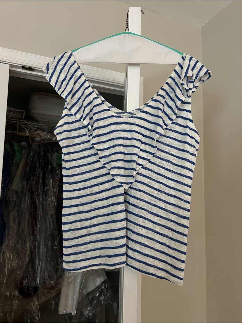 Red Haute Blue and White Striped V-Neck Tank Top